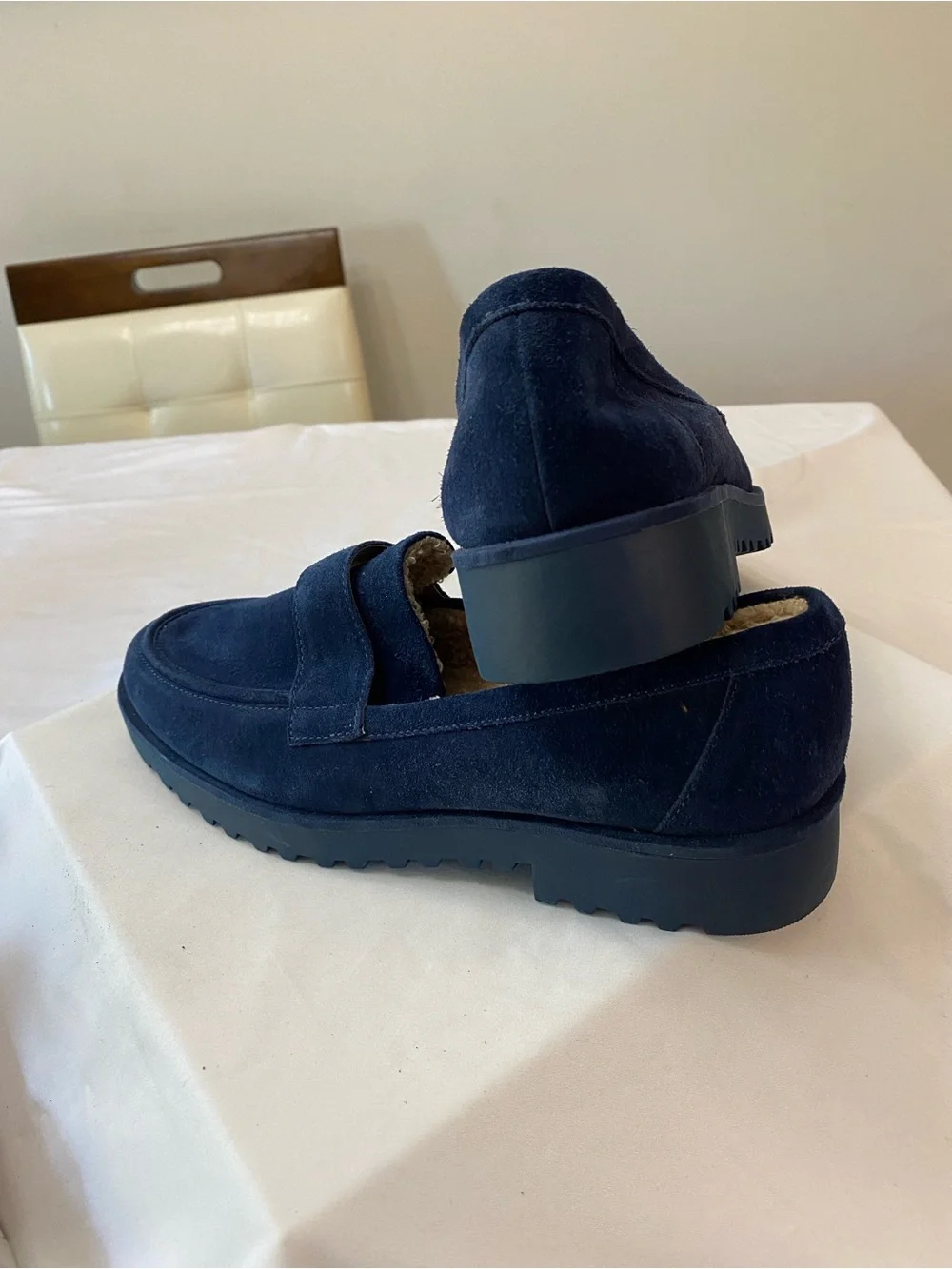 Franco Sarto Navy Suede Women's Loafers with Shearling Lining